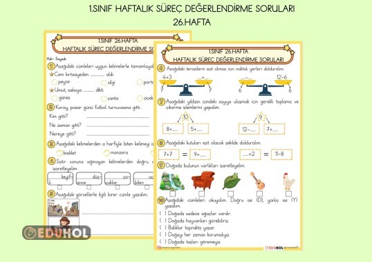 1.SINIF 26.HAFTA HAFTALIK SÜREÇ DEĞERLENDİRME SORULARI