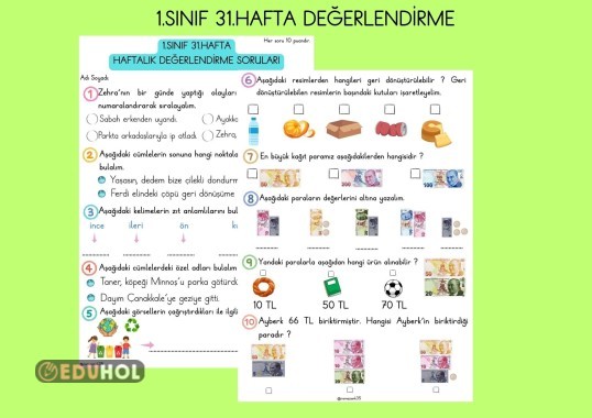 1.SINIF 31.HAFTA HAFTALIK SÜREÇ DEĞERLENDİRME SORULARI