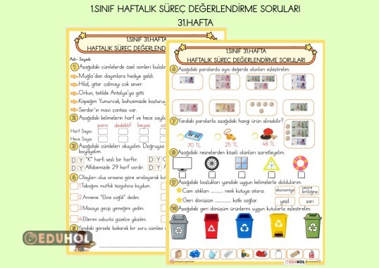 1.SINIF 31.HAFTA HAFTALIK SÜREÇ DEĞERLENDİRME SORULARI