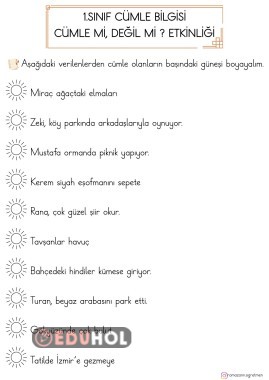 1.SINIF CÜMLE BİLGİSİ CÜMLE Mİ, DEĞİL Mİ ? ETKİNLİĞİ