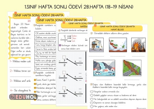 1.SINIF HAFTA SONU ÖDEVİ 28.HAFTA TÜRKÇE-MATEMATİK-HAYAT BİLGİSİ( 18-19 NİSAN İÇİN)