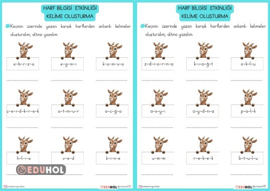 1.SINIF HARF BİLGİSİ-  KARIŞIK HARFLERDEN KELİME OLUŞTURMA ETKİNLİĞİ-