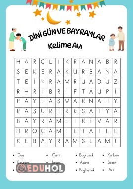 1.SINIF HAYAT BİLGİSİ DİNİ GÜN VE BAYRAMLAR KELİME AVI ETKİNLİĞİ
