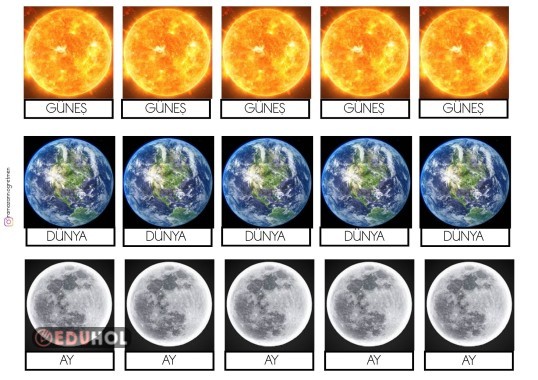 1.SINIF HAYAT BİLGİSİ GÜNEŞ-DÜNYA-AY DEFTERE YAPIŞTIRMAK İÇİN GÖRSELLER