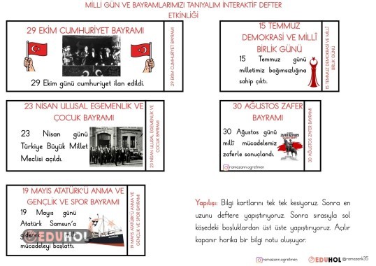 1.SINIF HAYAT BİLGİSİ MİLLİ GÜN VE BAYRAMLARIMIZI TANIYALIM İNTERAKTİF DEFTER ETKİNLİĞİ