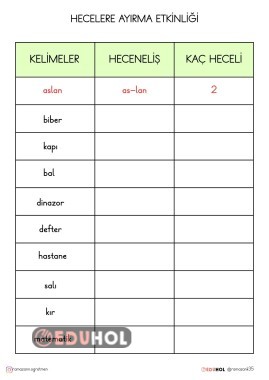 1.SINIF HECELERE AYIRMA ETKİNLİĞİ KOLAY