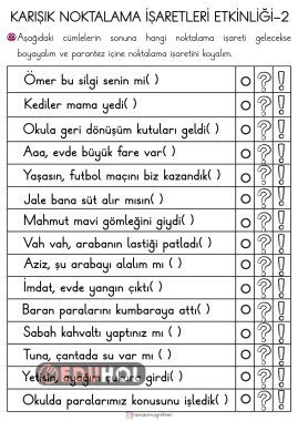 1.SINIF KARIŞIK NOKTALAMA İŞARETLERİ ETKİNLİĞİ-2