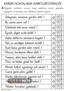 1.SINIF KARIŞIK NOKTALAMA İŞARETLERİ ETKİNLİĞİ