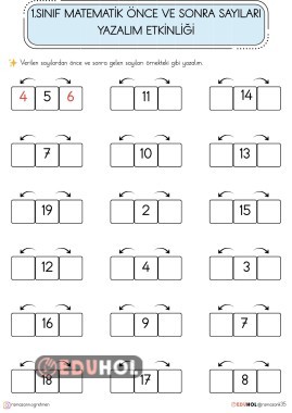 1.SINIF MATEMATİK ÖNCE VE SONRA SAYILARI YAZMA ETKİNLİĞİ