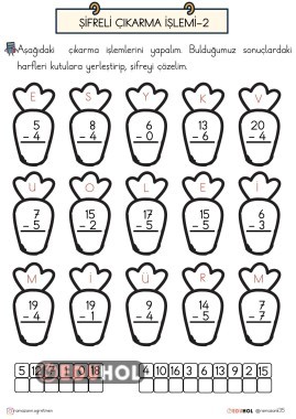 1.SINIF ŞİFRELİ ÇIKARMA İŞLEMİ ALIŞTIRMALARI-2