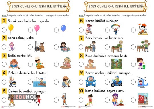 B SESİ CÜMLE OKU GÖRSELİ BUL ETKİNLİĞİ