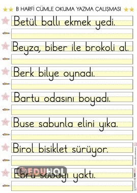 B SESİ CÜMLE OKUMA YAZMA ÇALIŞMASI