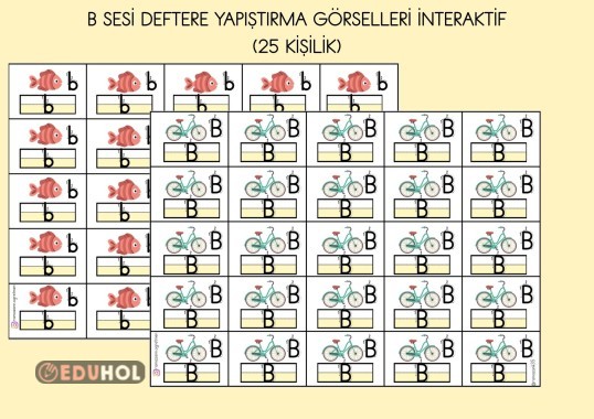 B SESİ DEFTERE YAPIŞTIRMA GÖRSELLERİ İNTERAKTİF ( 25 KİŞİLİK)