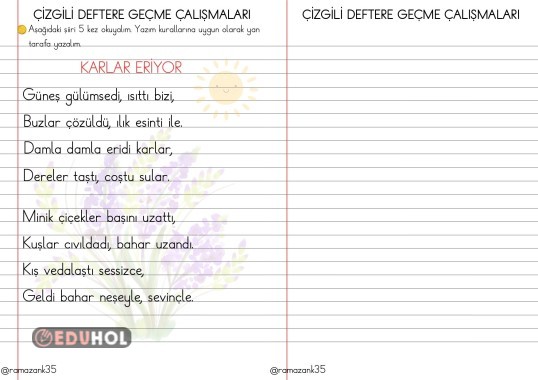 ÇİZGİLİ DEFTERE GEÇME ÇALIŞMALARI ŞİİR YAZMA-