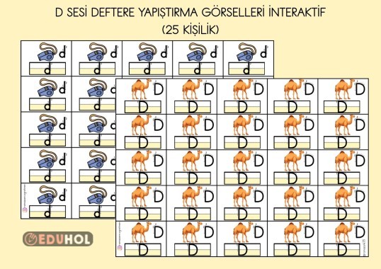 D SESİ DEFTERE YAPIŞTIRMA GÖRSELLERİ İNTERAKTİF ( 25 KİŞİLİK)