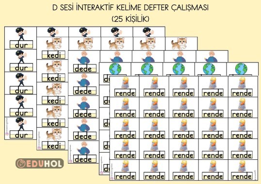 D SESİ KELİME GÖRSELLERİ İNTERAKTİF DEFTER ÇALIŞMASI (25 KİŞİLİK)