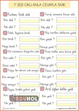 F SESİ OKU ANLA CEVAPLA 5N1K