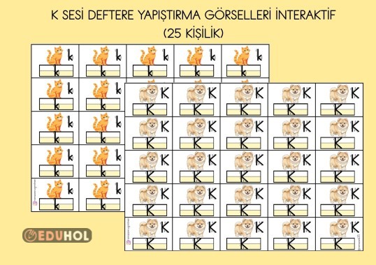 K SESİ DEFTERE YAPIŞTIRMA GÖRSELLERİ İNTERAKTİF ( 25 KİŞİLİK)
