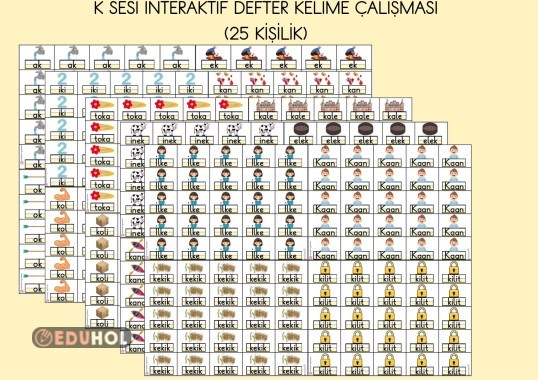 K SESİ KELİME GÖRSELLERİ İNTERAKTİF DEFTER ÇALIŞMASI (25 KİŞİLİK)