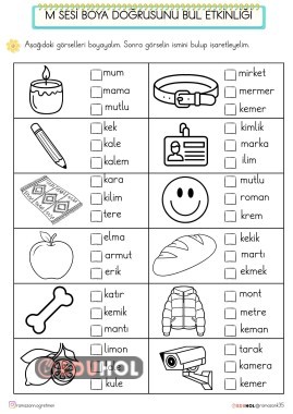 M SESİ BOYA - OKU GÖRSELİN İSMİNİ BUL ETKİNLİĞİ
