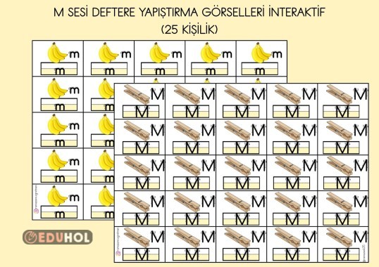 M SESİ DEFTERE YAPIŞTIRMA GÖRSELLERİ İNTERAKTİF ( 25 KİŞİLİK)