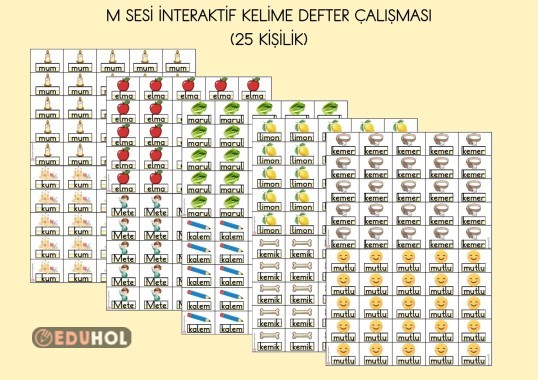 M SESİ KELİME GÖRSELLERİ İNTERAKTİF DEFTER ÇALIŞMASI (25 KİŞİLİK)
