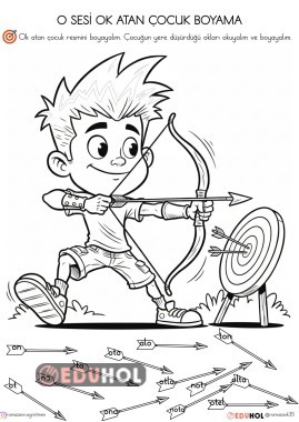 O HARFİ OK ATAN ÇOCUK OKUMA BOYAMA
