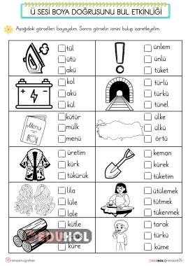 Ü SESİ BOYA - OKU GÖRSELİN İSMİNİ BUL ETKİNLİĞİ