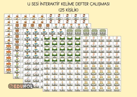 U SESİ KELİME GÖRSELLERİ İNTERAKTİF DEFTER ÇALIŞMASI (25 KİŞİLİK)