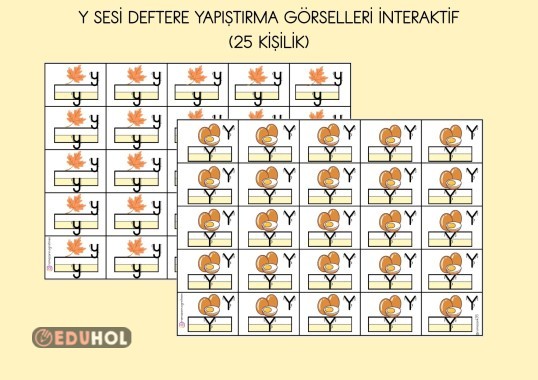 Y SESİ DEFTERE YAPIŞTIRMA GÖRSELLERİ İNTERAKTİF ( 25 KİŞİLİK)