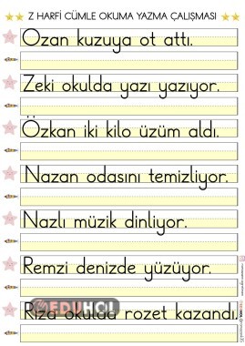 Z SESİ CÜMLE OKUMA YAZMA ÇALIŞMASI