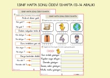 1.SINIF HAFTA SONU ÖDEVİ 13.HAFTA ( 13-14 ARALIK İÇİN)