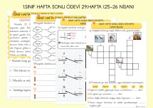 1.SINIF HAFTA SONU ÖDEVİ 29.HAFTA TÜRKÇE-MATEMATİK-HAYAT BİLGİSİ( 25-26 NİSAN İÇİN)