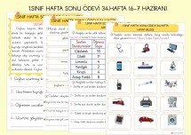 1.SINIF HAFTA SONU ÖDEVİ 34.HAFTA TÜRKÇE-MATEMATİK-HAYAT BİLGİSİ( 6-7 HAZİRAN İÇİN)