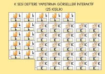 K SESİ DEFTERE YAPIŞTIRMA GÖRSELLERİ İNTERAKTİF ( 25 KİŞİLİK)