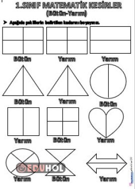 1.SINIF MATEAMTİK KESİRLER - BÜTÜN YARIM ETKİNLİĞİ 1
