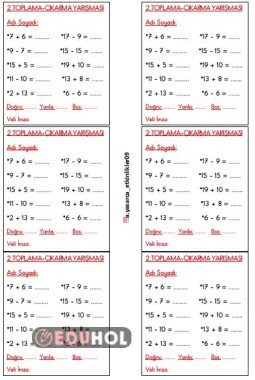 2. TOPLAMA - ÇIKARMA İŞLEMİ YARIŞMA KAĞITI