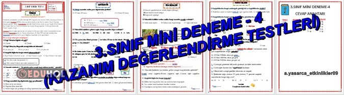 3.SINIF - MİNİ DENEME -4 (KAZANIM DEĞERLENDİRME TESTLERİ)