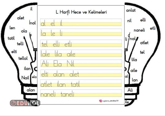 L HARFİ LAMBA ŞABLONLU AÇ KAPAT ETKİNLİĞİ(BOYAMALI)