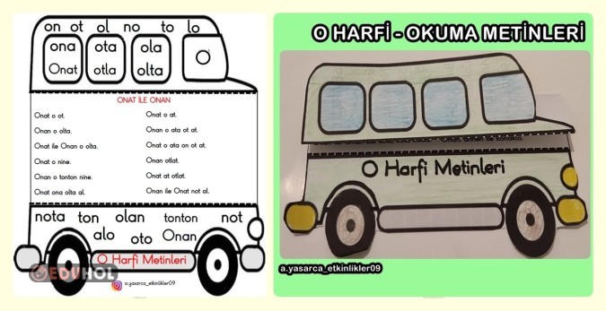O HARFİ - OTOBÜS ŞABLONLU OKUMA METİNLERİ (AÇ KAPAT ETKİNLİĞİ)