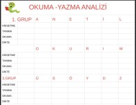 1.Sınıf okuma yazma takip çizelgesi