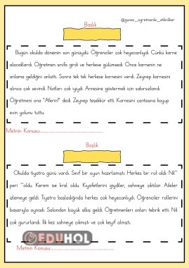 1. Sınıf Metnin Konusunu Bulma