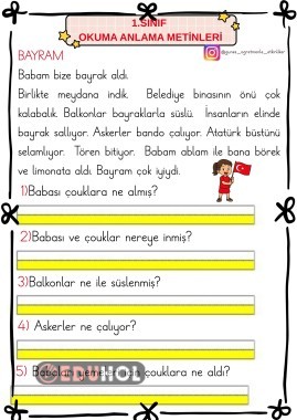 1.SINIF B SESİ OKUMA ANLAMA METİNLERİ