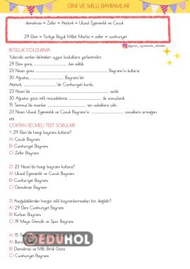 1.SINIF DİNİ VE MİLLİ BAYRAMLAR DEĞERLENDİRME