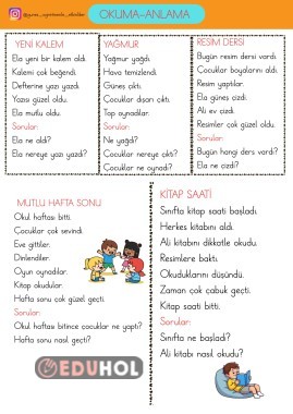 1.SINIF OKUMA ANLAMA METİNLERİ