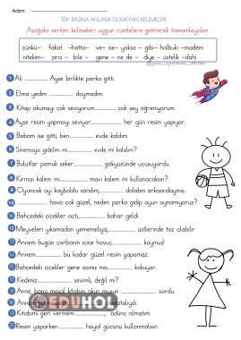 1.Sınıf Tek Başına Anlamı Olmayan Kelimeler