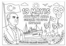 19 Mayıs Atatürk'ü Anma Gençlik ve Spor Bayramı Boyama