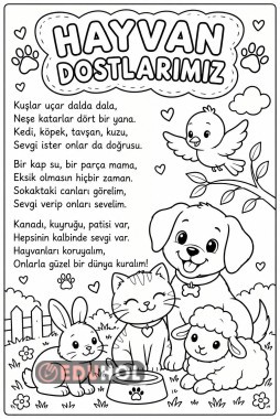 Hayvanları koruma günü şiirli boyama sayfası 😍