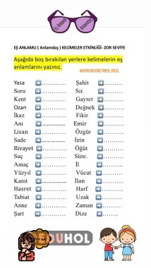 Eş anlamlı kelimeler Zor Seviye