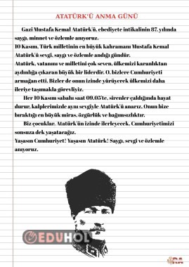ATATÜRK'Ü ANMA GÜNÜ YAZMA ETKİNLİĞİ